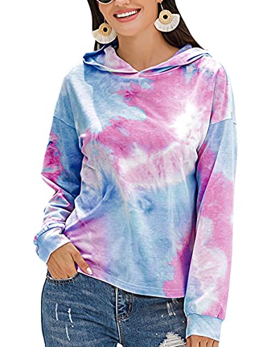 WBYFDC Sweat à Capuche Sport Femmes Tie-dye Automne Hiver Veste Décontractée à Capuche à Manches Longues Dames Pulls Lâche Chemise Streetwear Cover