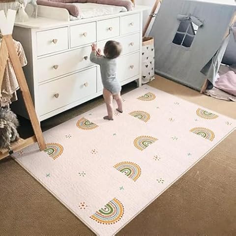 LIULA Rainbow Kids Carpet,Baby Mat Kids Room Decoration, Washable Non-Slip Cartoon Themed Children Rug for Kindergarten Nursery School Rug Baby Playmats, 2.6'×4' Cover