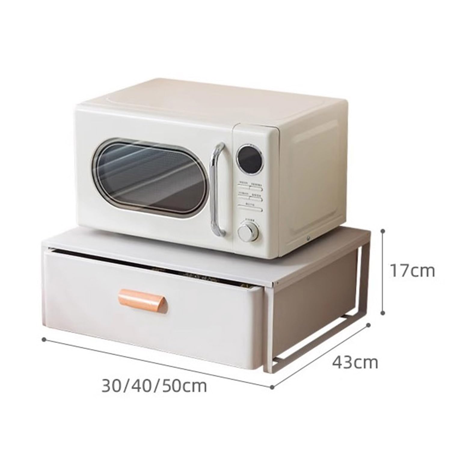 Soporte de acero para microondas con cajones extraíbles, organizador de encimera para microondas compactos, estación de café y almacenamiento de electrodomésticos de cocina, color blanco (50 cm)