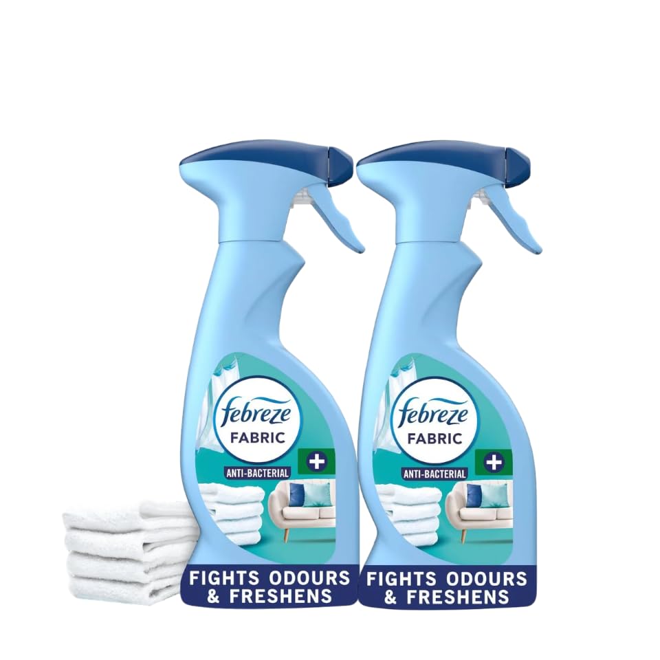 Febreze Antibacterial Fabric Refresher Spray FRESH LINEN 375ml (Pack of 2) Kills 99.9% of Bacteria Odour Eliminator for Sofas Curtains & Upholstery OdourClear Technology