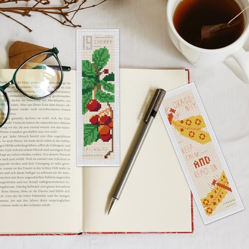 Image of INFUNLY 6PCS Flower Insects Cross Stitch Bookmark Kits Spring Rose DIY Stamped Cross Stitch Kit with Instruction Vintage Butterflies Embroidery Cross Stitch Kit for Book Lovers Readers Writers