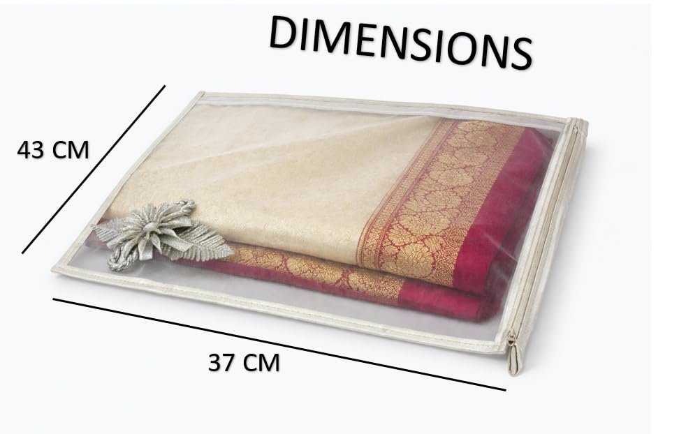 Image of RAAHII 5 Piece Wedding Gifting Transparent single saree cover with zip, suit packing plastic covers for sadi, duppata, clothes bags, lehenga, kurti for wardrobe storage organizer (Silver)