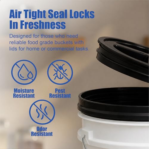 Image of ePackageSupply 5 Gallon Bucket - Food Grade w /Lid BPA-Free, White /Black, 3 | Airtight Gamma Seal Screw-On Lid, Heavy-Duty 90 Mil HDPE Plastic, Food Safe and Durable Container, Bulk Storage, Made in USA