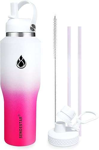 Miniatura 27 de SENDESTAR Botella de agua de acero inoxidable de 40 onzas (fría durante 48 horas, caliente durante 24 horas), botella aislada al vacío de doble Gris