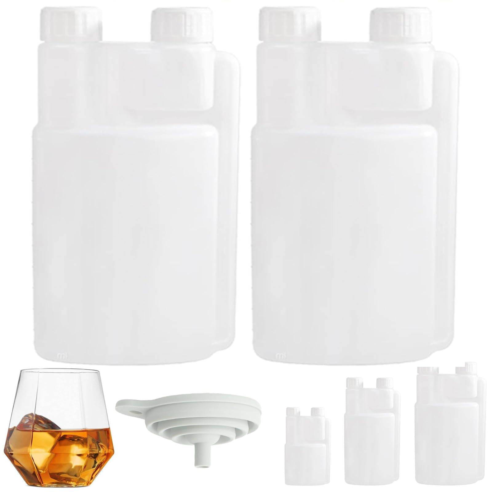 Photo 1 of GOWARM 2 Pack Standard Squeeze Shot Bottle - HDPE Plastic Flask for Liquor, Portable Dispenser with Free Funnel (32OZ(1000ml) & 1.2OZ(30ml))