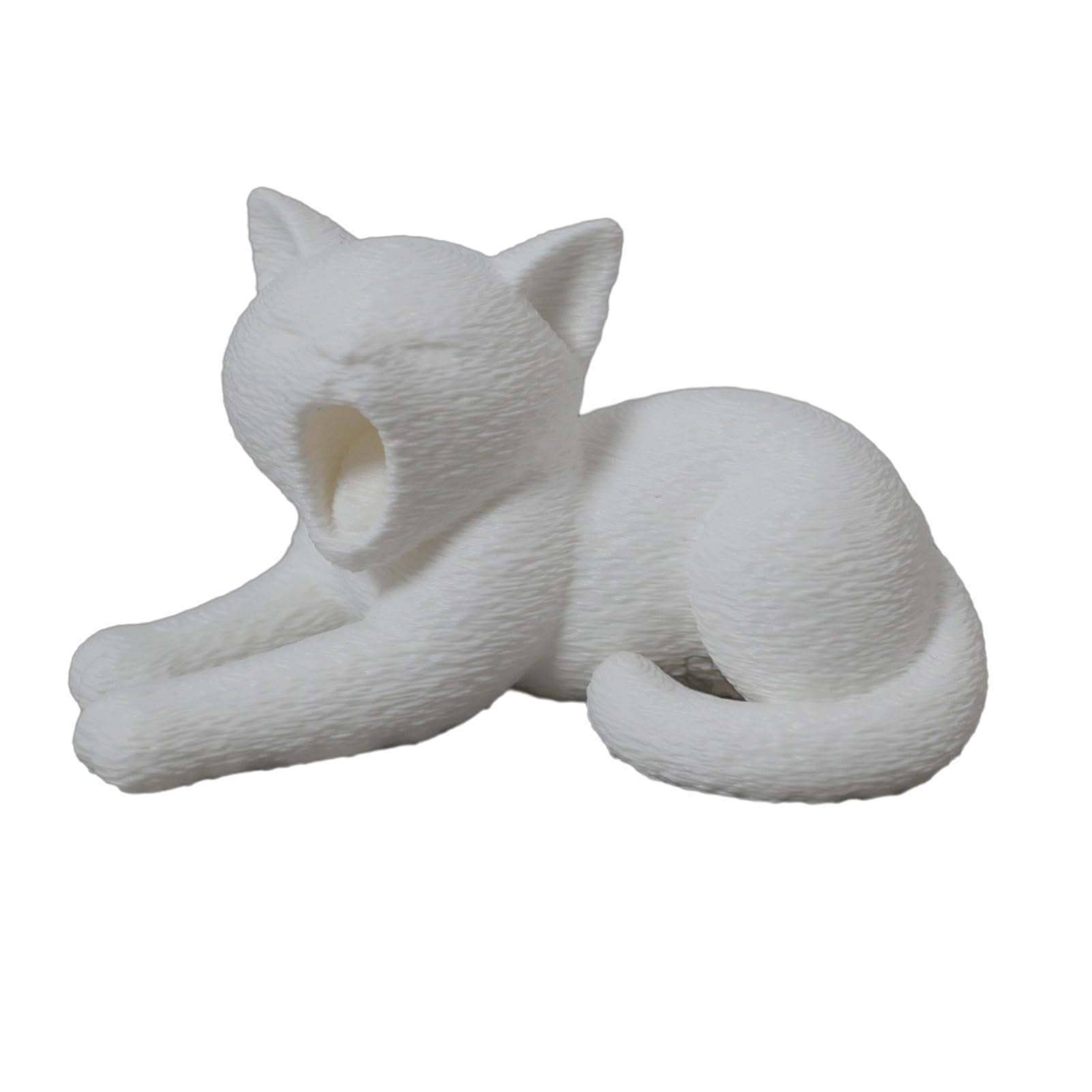 anwhriet Cute Yawning Cat Figurine with Simulated Fur Texture, 3D Printed Mini Animal Sculpture, PLA Decor Ornament for Desk Car Bookshelf Home Office Desktop Decor White