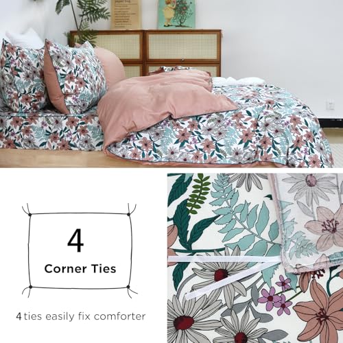 Parure de lit 100% coton double motif botanique terre cuite