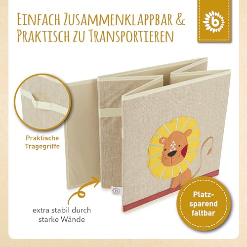 Bieco Aufbewahrungsbox Kinder | Löwen Motiv ca. 36L faltbar | Süße Spielzeug Kiste für Kallax Regal | Aufbewahrungsbox 33x33x33 | Kallax Boxen für Spielzeug Aufbewahrung | Storage Box Kallax