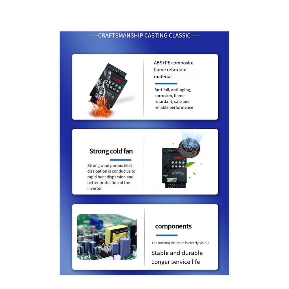 Convertitore di Frequenza 220V Monofase con Ingresso 220V Monofase e Uscita 220V per Motore A Condensatore Monofase da 0,4 KW.