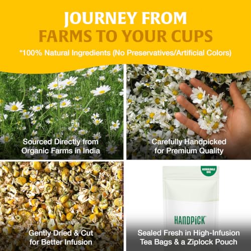 Image of HANDPICK Organic Chamomile Tea (100 Tea Bags) Pure Floral Chamomile Tea