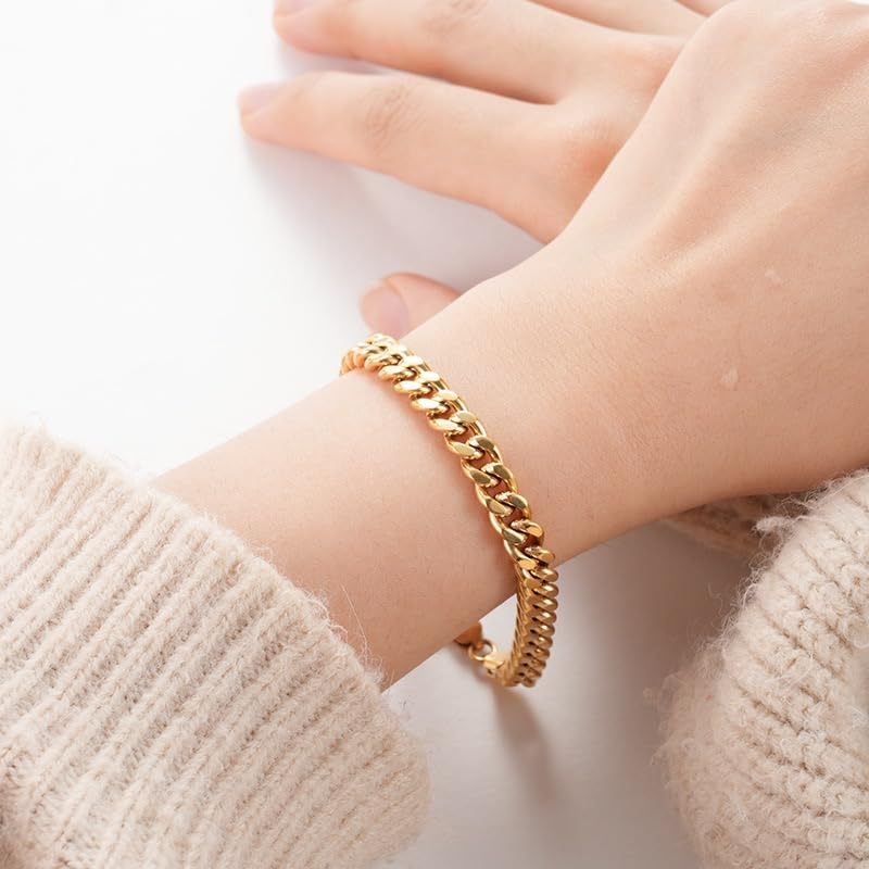 18K gold bracelet for women, hip-hop fashion, men, solid mesh Cuban chain, Christmas, New Year, birthday gift for father/mother, husband/wife3