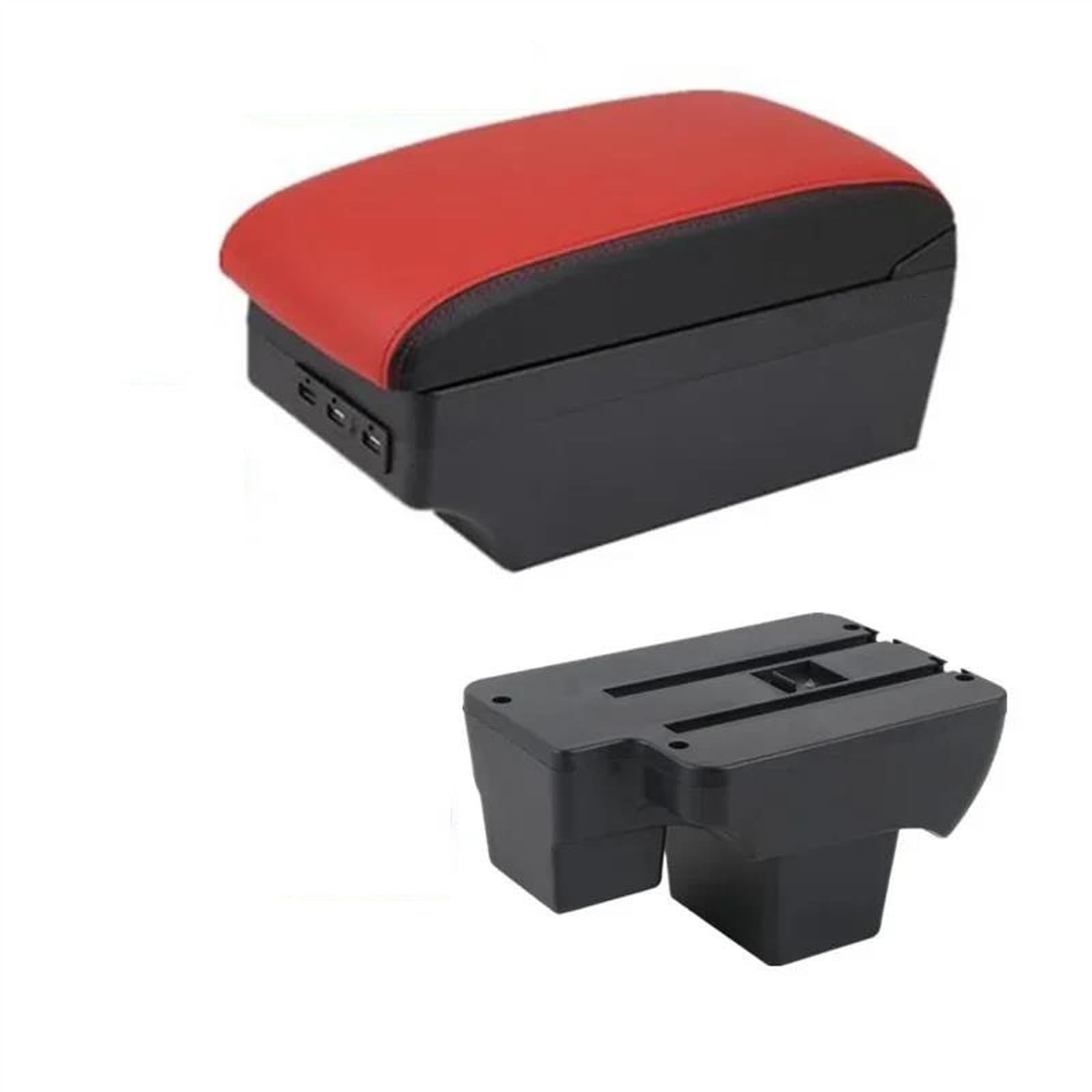 NOHEEU Car Interior Accessory Center Console Storage Box Multifunctional Armrest For Virtus For Polo 2019-2024(C Red black 7USB)