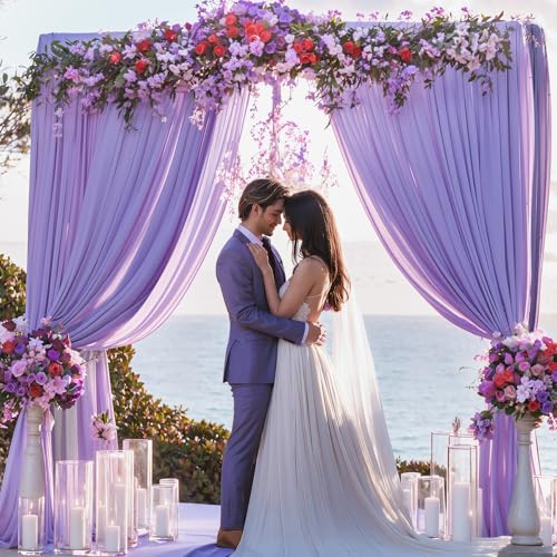 Image of 10x10 Lavender Backdrop Curtain for Parties Weddings, Wrinkle-Free Polyester Fabric Indoor and Outdoor Decoration Light Purple Backdrops Drapes for Baby Showers Birthday
