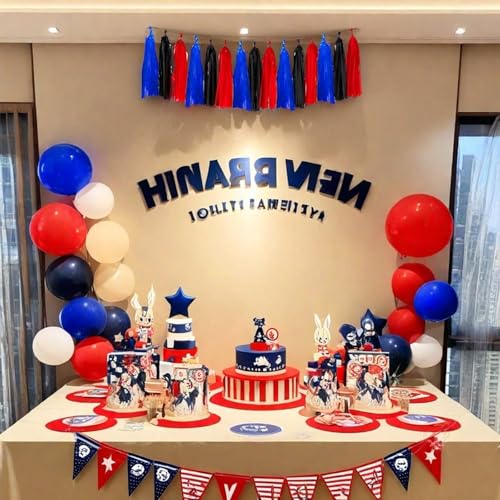Image of Red Blue and Black Tassel Garland Banner Paper Tassels for Birthday Party Decorations,Pack of 15