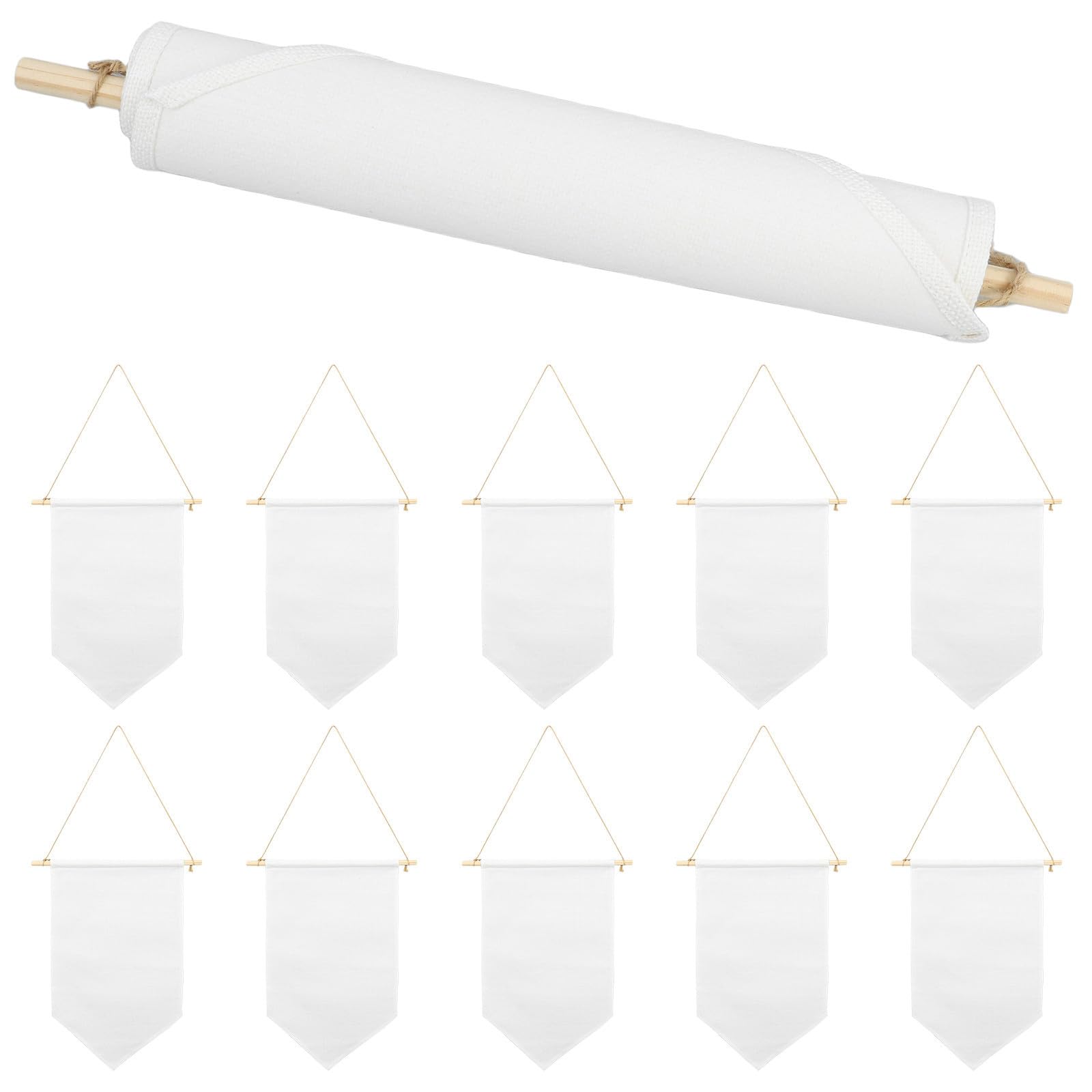 TEHAUX Drapeau mural en lin beige, lot de 10 fanions vierges en bois, pour décoration DIY et exposition de badges en chambre d'enfant