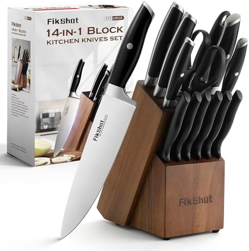 Knife Set 14-Piece Ultra-Sharp Full Tang Chef Knives with Block a...