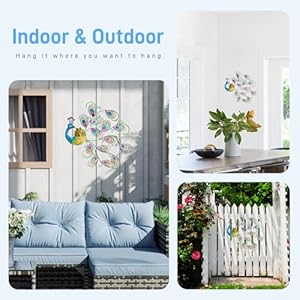 HOBYLUBY Metal Wall Art Decor, 20'' W x 19'' H Peacock Wall Hanging Decor & Wall Sculpture, Large Wall Decor for Patio, Fence, Garden, Home Decor (Blue) HOBYLUBY Metal Wall Art Decor 20 W x 19 H Peacock Wall Hanging Decor Wall Sculpture Large Wall Decor for Patio Fence Garden Home Decor Blue