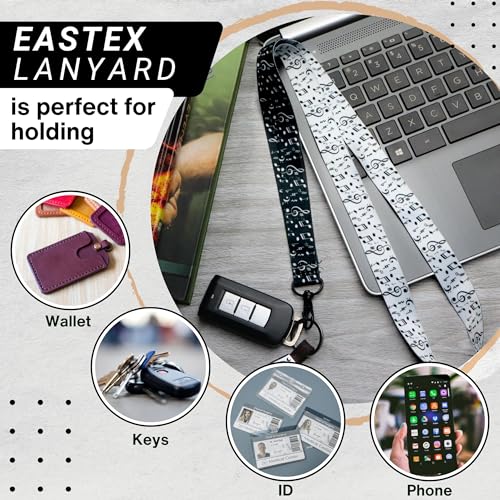 Image of RockNerdy - Musical Notes Lanyard Keychain with Metal Clasp - Music Symbols ID Lanyard for Keys Whistle Passport Name Tag - ID Holder for Music Teacher Student Musician Gifts (Reversible Black /White)