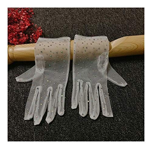 Lace Up Gloves Women's elegant shiny party dancing mesh glove female summer sunscreen lace glove (Color : Champagne) (White)