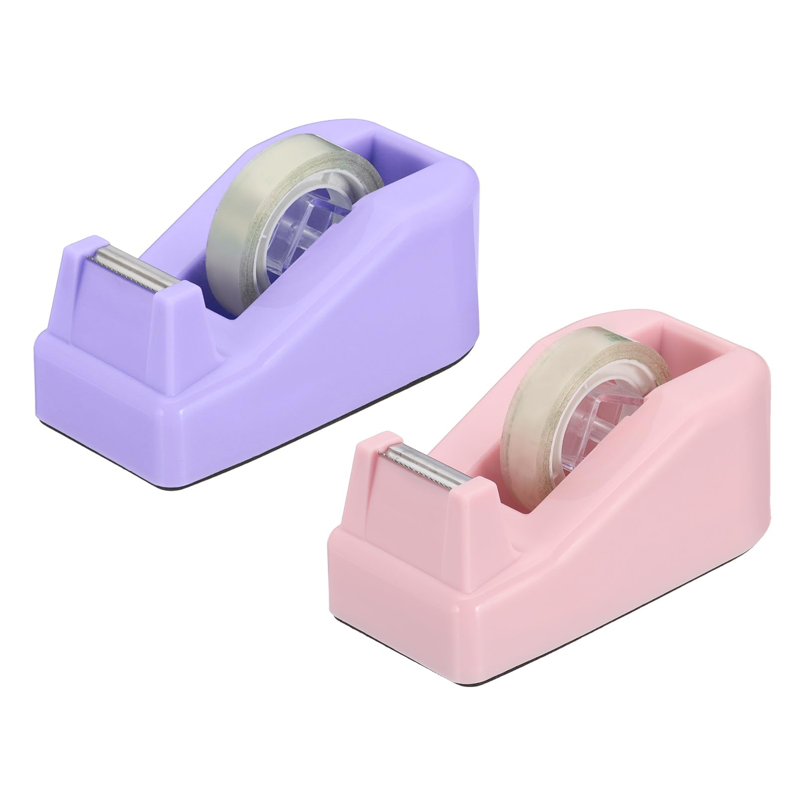 PATIKIL 2pcs Tape Dispenser Desk, Small Tape Dispenser Cute Desktop Dispenser Holder for Tape Office Desktop, Pink Purple