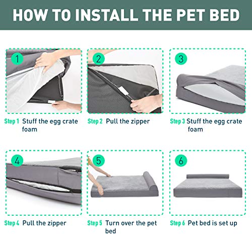 Eterish Extra Large Orthopedic Dog Bed for Medium, Large, Extra Large Dogs up to 100 lbs, 4 inches Thick Egg-Crate Foam… - Image 6