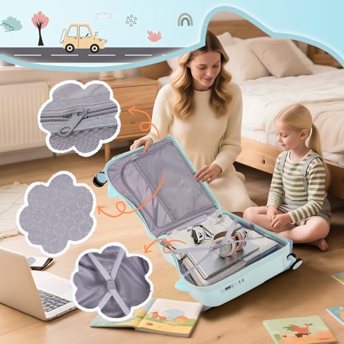 20 inch Ride On Hardshell PC Luggage for Kids, 3 Level Height Handlebar 360° Silent Spinner Wheels kid Luggage,Adorable Handrail Spacious Interior Suitcases for Children (Blue with Cute Handrail) 7