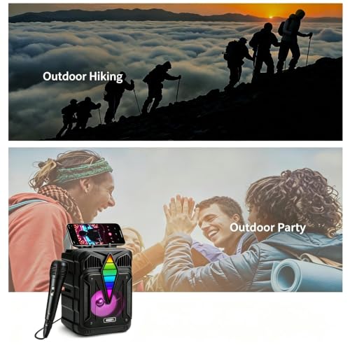 Portable Karaoke Machine, Bluetooth Speaker with Wired Microphone, LED Party Lights, FM Radio, TWS Pairing, Rechargeable Wireless Speaker for Kids Adults Home Party Outdoor Birthday-Blue - image 3
