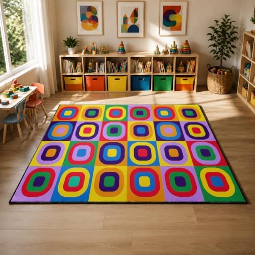 24 Seats Classroom Carpets Playmat Rugs, 7'6"x12' Kids Carpet, Colorful Children's Classroom Seating Rug Play Mat Nursery Rugs for Children Preschool, Elementary, Playroom