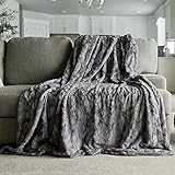Softest Warm Elegant Cozy Faux Fur Home Throw Blanket by Graced Soft Luxuries (Solid Gray, Extra Large 60' x 80')
