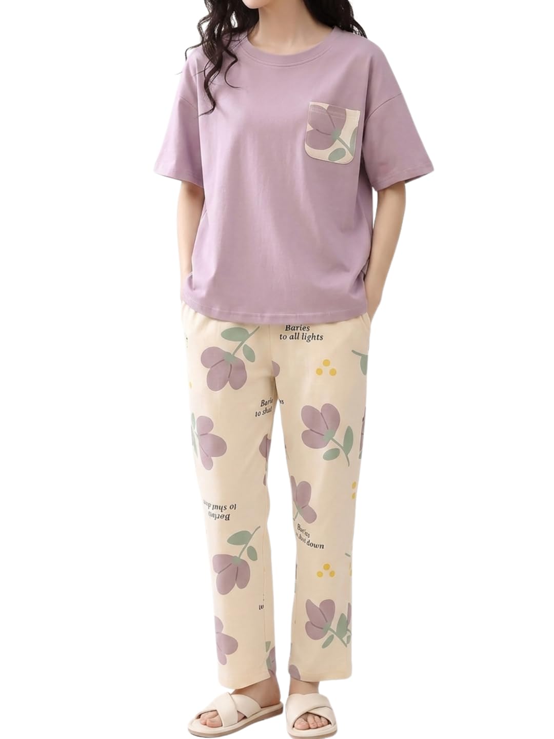 Celary Korean Women’s Pyjama Set|Half Sleeve T-Shirt & Printed Pyjama Set for Women|Size:- M to 4XL|Soft Cotton Blend Comfortable Night Suit for Women