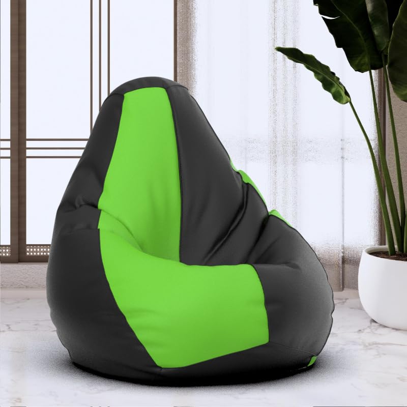Bean Bag Chair Cover | Size: 2XL | Color: Black Parrot-Green | Without Beans | Premium Leatherette Cover (CMF 3141)-image-49