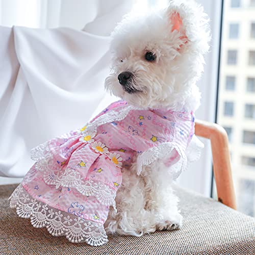 Hrttsy Dog Dress Girls Puppy Clothes For Small Dogs Cat Spring Summer Cute Floral Doggie Princess Dress With Daisy Decor Chihuahua Yorkies Wedding Valentines Daily Wearing Apparel Pet Outfits(Pink,Xs) #TOP4
