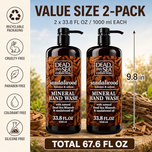 Image of Dead Sea Collection Hand Soap Pump Sandalwood - Moisturizing Hand Wash Liquid with Dead Sea Minerals and Sandalwood Oil - Hydrates and Softens - Pack of 2 (33.8 Fl Oz Each) - 67.6 Fl Oz Total