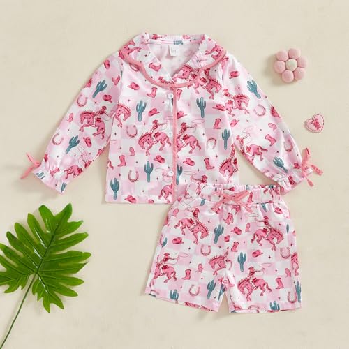 Toddler Baby Girl Satin Pajama Set 2Piece Silk Pjs Western Sleepwear Long Sleeve Button Down Top And Shorts Pajamas2
