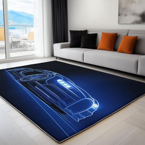 Alfombra de Salón Suave y Lujosa Facil de Cuidar, Alfombras Pelo Corto Cachemira Coche Deportivo Gradiente Líneas 90 x 150 cm, Pasillo Larga Cocina Entrada Habitación Dormitorio y Comedor Azul