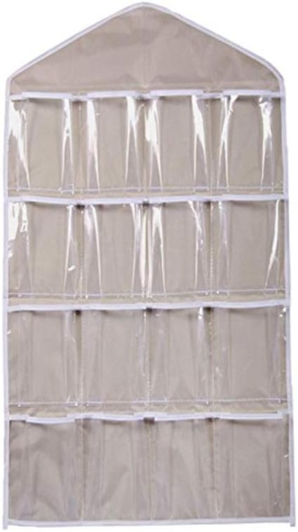 U-KU-K Hanging Organiser 16 Pockets Over the Door Hanging Storage Bag Foldable Wardrobes Storage Bag for Socks Bra Underwear Rack Hanger Storage Organizer Beige Useful Design