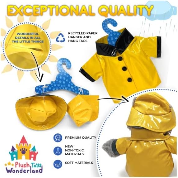 Miniatura 6 de El protector de lluvia amarilla con sombrero y botas se adapta a la mayoría de animales de peluche de 14 a 18 pulgadas, ropa para osos de peluche,