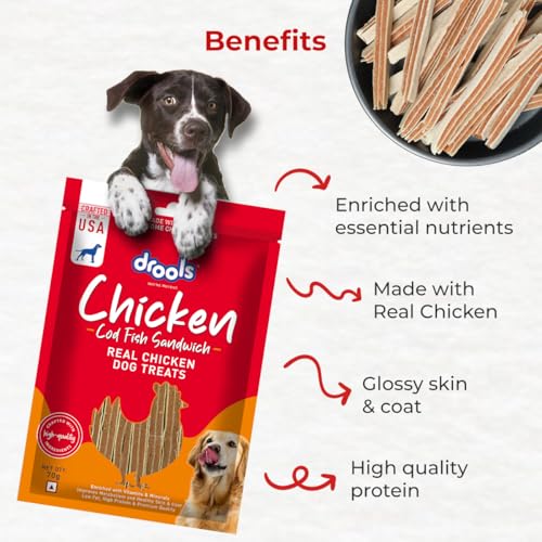 Image of Drools Cod Fish Sandwich Dog Treat, 70 g | Made with Real Chicken & Cod Fish | High Protein Training Treat | for Puppy & Adult Dogs