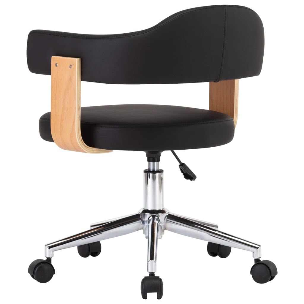 Juego de 4 sillas de comedor giratorias negras de piel sintética | Ajustable en altura, rotación de 360 grados, marco de madera, patas de acero, fáciles de montar