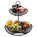 Hengu Frutero de Cocina, 2 Pisos Cesta de Frutas de Metal, para Pan Verduras Frutas Aperitivos, Negro