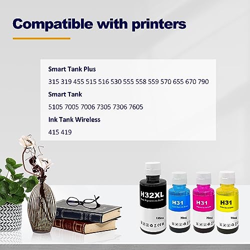 LAIPENG 31 Ink Compatible with HP 32XL 32 XL Black Ink Bottles for Smart Tank 7605 5107 7005 5105 7305 559 5107 515 455 7306 7006 7605 7606 7308 555 457 7307 7602 5100 5106 7007 7008 5109 All in One