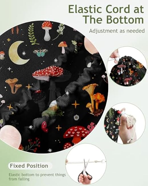 Plastic Bag Holder Organizer - 1 Pack Reusable Canvas Grocery Bags Holder Hanging Wall Cute Aesthetic Shopping Bag Storage Dispenser with Drawstring Closure for Kitchen Home, Mushroom