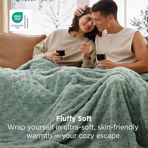 Bedsure GentleSoft Sage Green Throw Blanket for Couch - Checkered Cute Fleece Blankets, Soft Cozy Summer Throw for Bedroom Home Decor Gifts for Mom Girls, Green, 50x60 Inches - Image 5