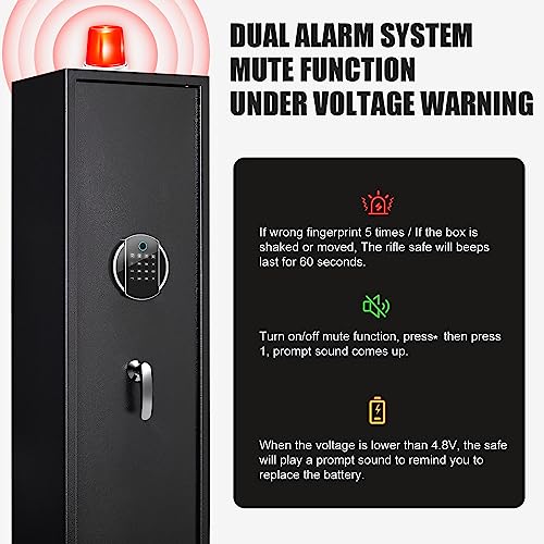 Silkight Biometric Fingerprint Rifle Gun Safe, Quick Access 5-Gun Cabinet Fingerprint Long Gun Safe, Gun Safes For Rifles And Shotguns With Mute Function, 3 Pistol Bags, Pistol Lock Box #TOP1