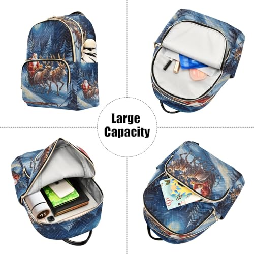 Image of ALAZA Watercolor Snow Santa Claus Deer Christmas Women Backpack Purse Ladies Fashion Shoulder Bag Daypack Travel Bag 7.5L