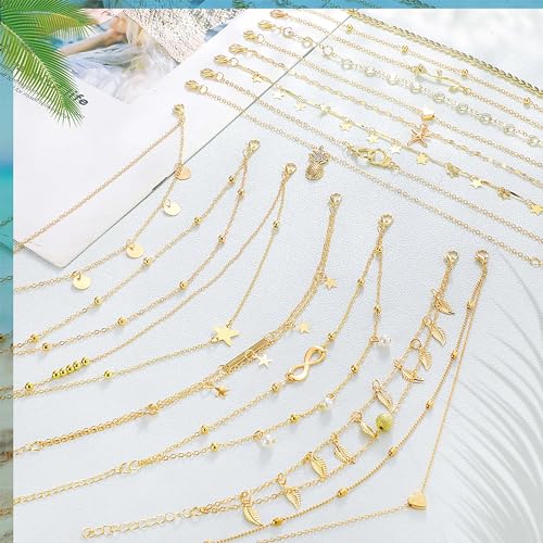 Hicarer 16 Pieces Ankle Bracelets 14K for Women Anklets Set Boho Beach Anklets Foot Chains Adjustable Foot Hand Jewelry Romantic Gift3