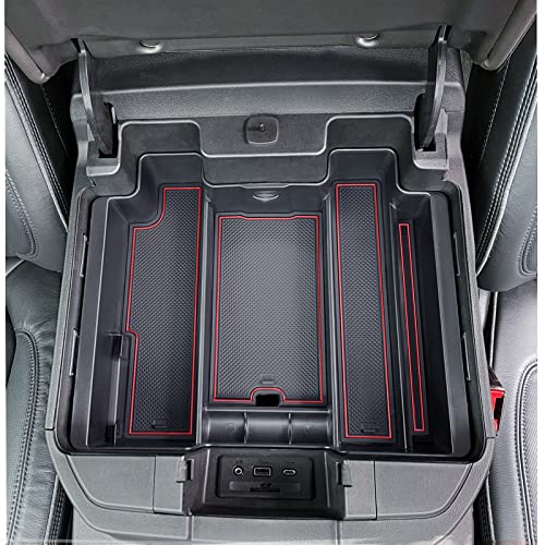Topinstall Red Center Console Organizer Compatible With 2019-2022 Silverado/Sierra 1500 And 2020-2023 Silverado/Sierra 2500Hd 3500Hd, Armrest Full-Size Tray (Full Console W/Bucket Seats Only) #TOP24
