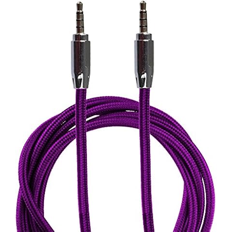 Lilware Braided Nylon Textile 35 Inches (90 cm) Aux Audio Cable 3.5mm Jack Male to Male Cord For Multimedia Devices - Purple Cover