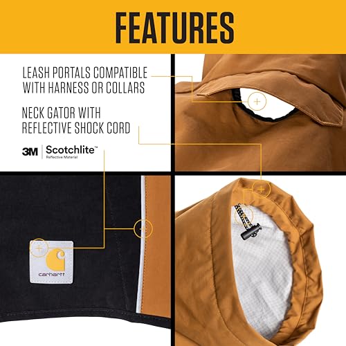 Carhartt Strapazierfähige Hunde-Regenjacke mit wasserdichtem Sturmschutz-Material und verstellbaren Trägern, Carhartt Braun/Schwarz, Größe S