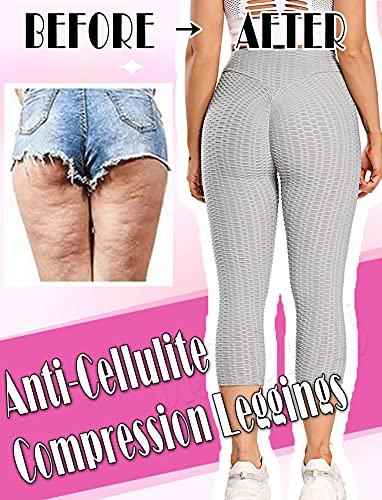 CROSS1946 Sexy Women's Textured Booty Yoga Pants High Waist Ruched Workout Butt Lifting Pants Tummy Control Push Up #2 Capris Texture Grey,M - Image 5